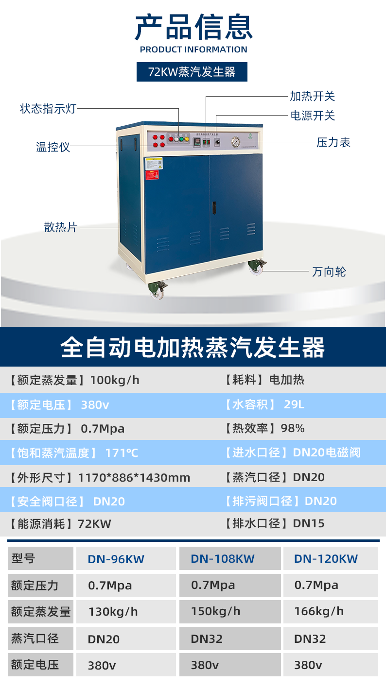 鑫达能72kw<a href='http://stripsteel-cn.com/dianre' target='_blank'><u>电加热蒸汽发生器</u></a>参数